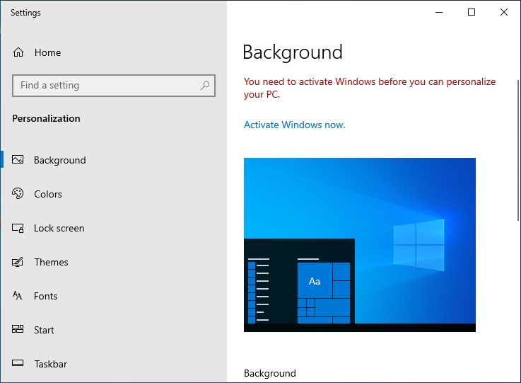windows 10 personalization setting is greyed out