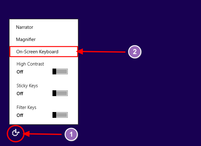 use ease of access to login in windows 8