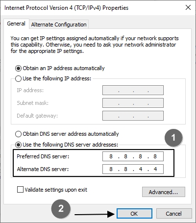Changing DNS addresses