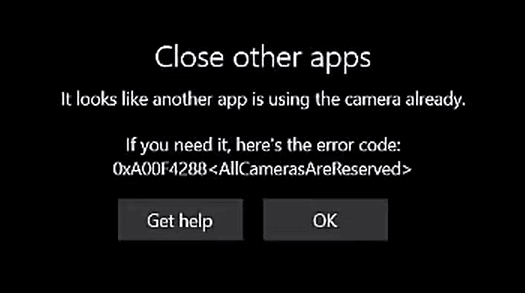 0xa00f4288 - All cameras are reserved error