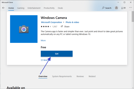 Get Windows camera app