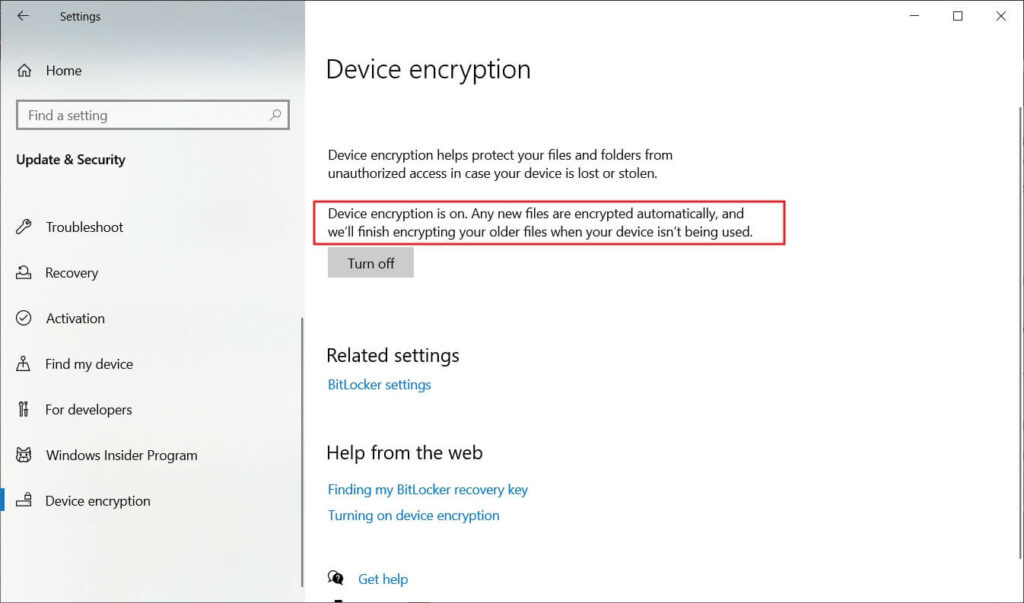 Device encryption is on