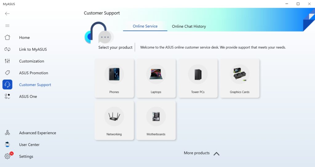 My Asus app - customer support
