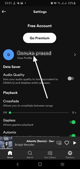 Spotify app - view profile