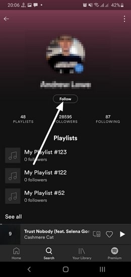 Spotify app - Follow the searched person