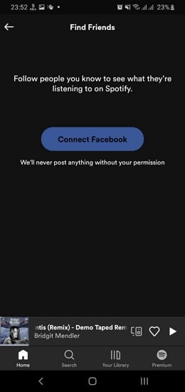 Spotify app - connect Facebook account
