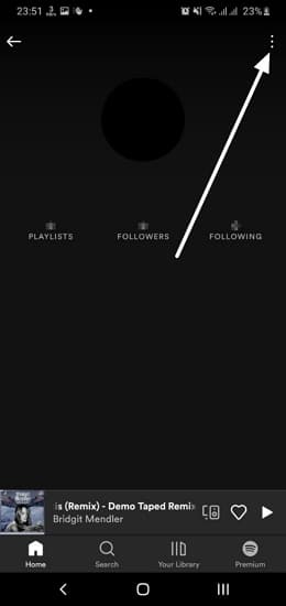 Spotify app - user profile 3 dots at top right corner