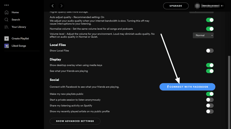 Spotify desktop - connect with Facebook account