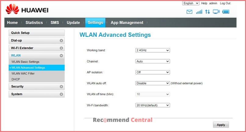 Selecting Wi-Fi band in Wi-Fi router settings